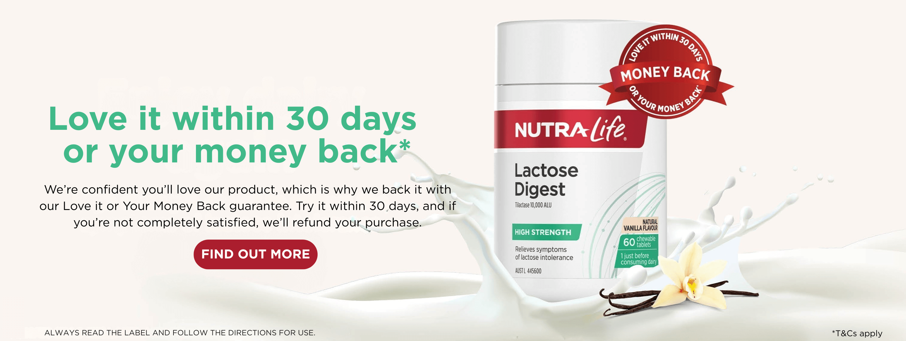 Lactose Digest Money back banner desktop
