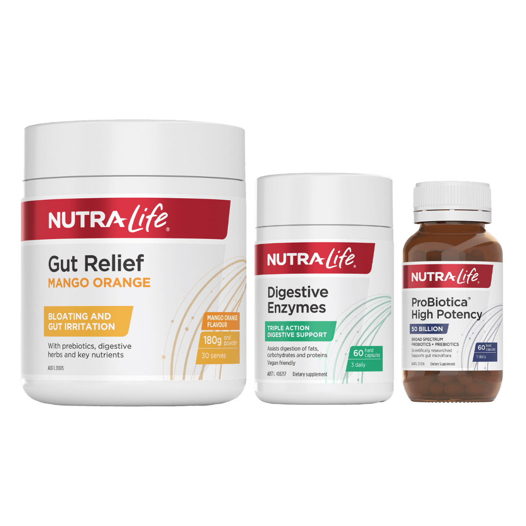 gut relief, digestive enzymes and probiotica high potency 