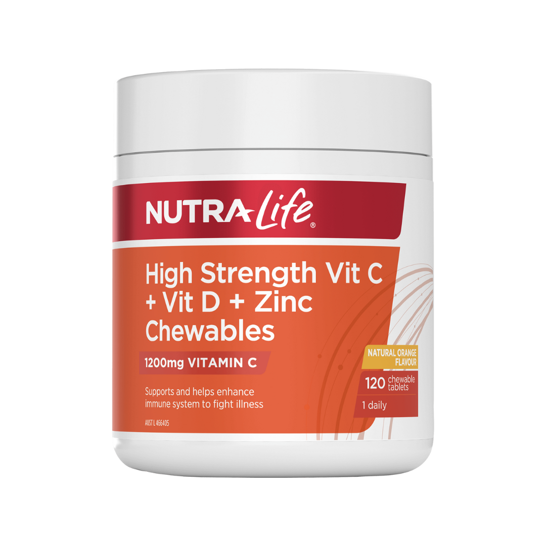 High Strength Vit C + Vit D + Zinc Chewables