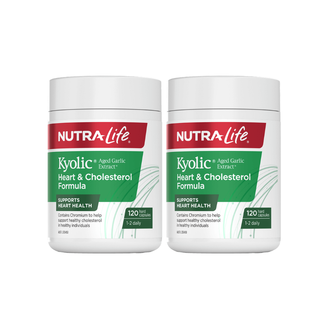 Two bottles of Nutra Life Kyolic Aged Garlic Extract Heart & Cholesterol 