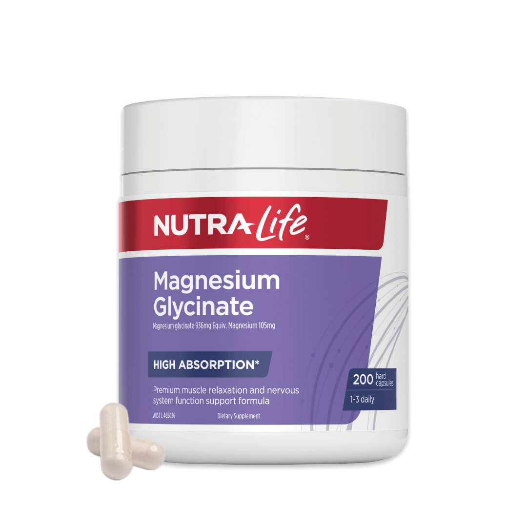 Nutra-Life Magnesium Glycinate supplement container with 200 capsules 