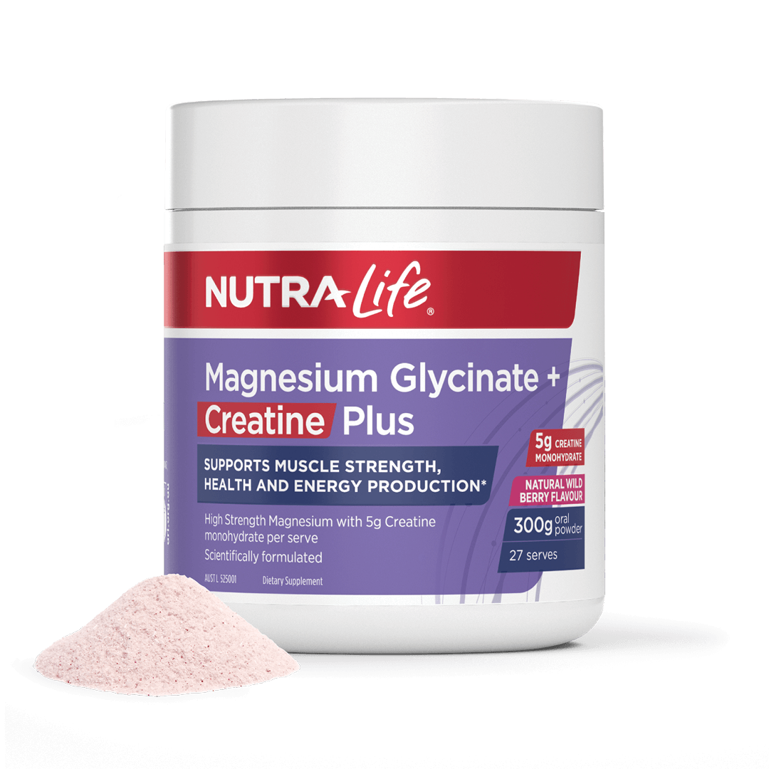 Nutra-Life Magnesium Glycinate + Creatine Plus supplement container with powder