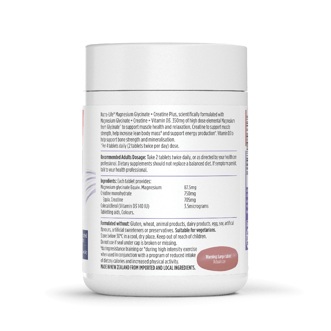 Nutra-Life Magnesium Glycinate + Creatine Plus supplement container back of pack