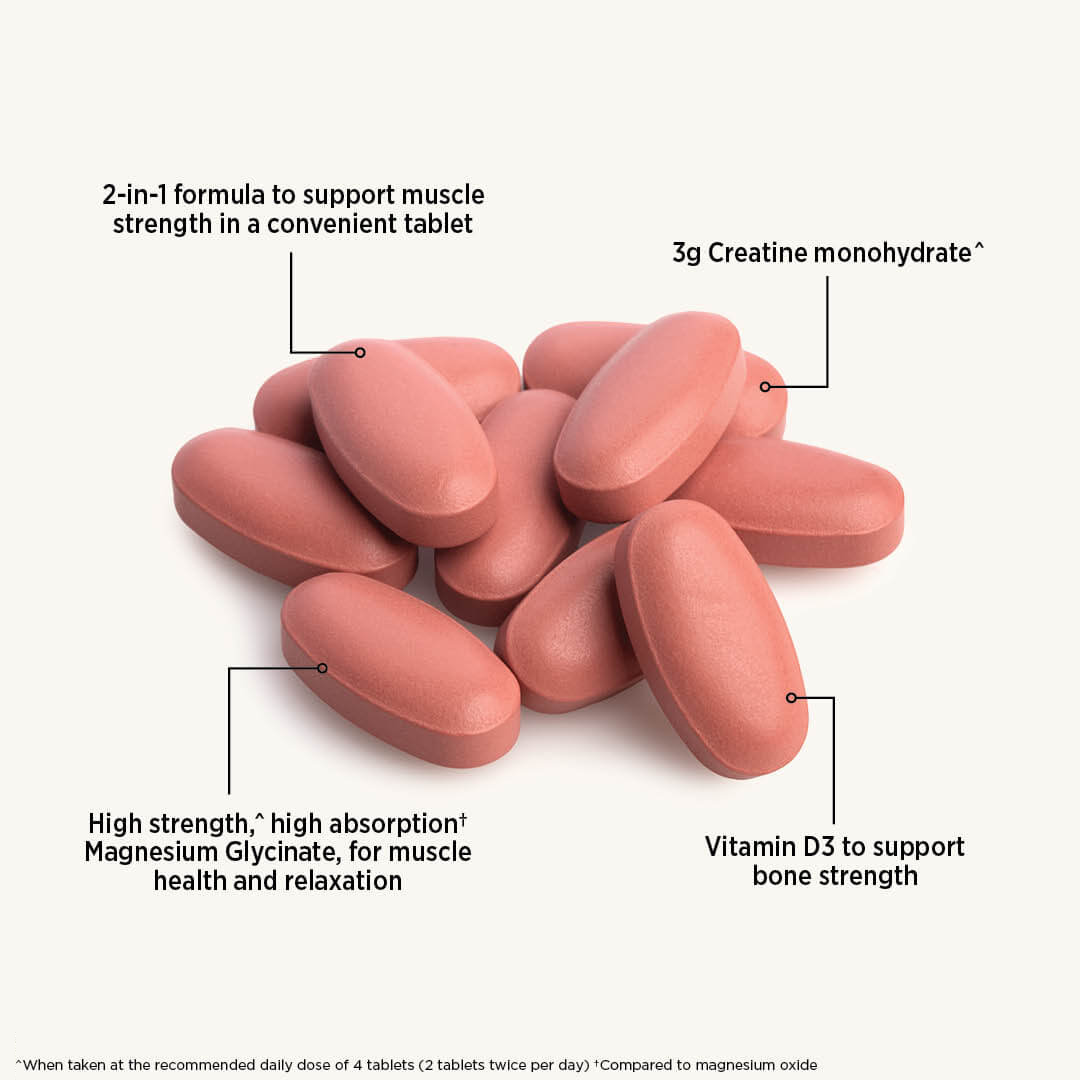 Magnesium Glycinate + Creatine Tablet informational graphic